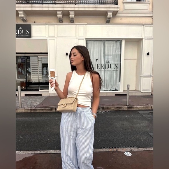 PK Elliot Blue Striped Cotton Casual Pants M Short - Picture 7 of 9